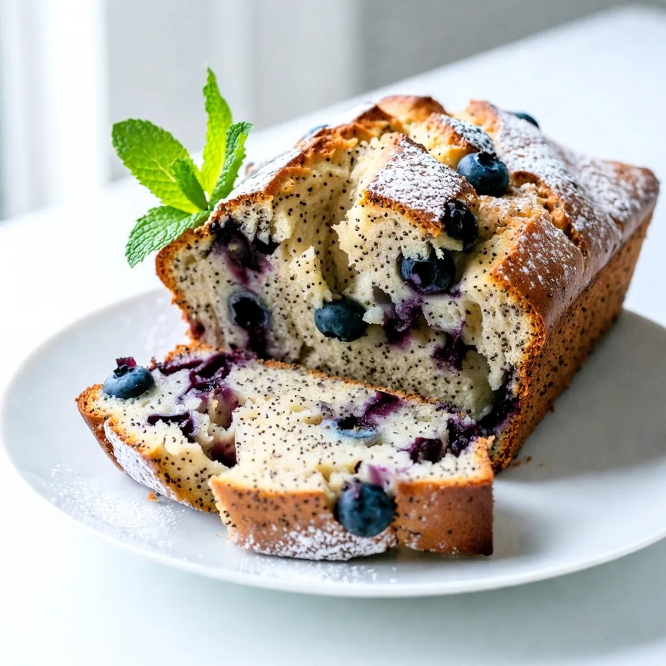 To make Lemon Blueberry Poppy Seed Bread, gather these ingredients: - 1 ½ cups all-purpose flour - 1 teaspoon baking powder - ½ teaspoon baking soda - ¼ teaspoon salt - 2 tablespoons poppy seeds - ½ cup unsalted butter, softened - 1 cup granulated sugar - 2 large eggs - 1 tablespoon lemon zest (from about 1 lemon) - 2 tablespoons fresh lemon juice - ½ cup plain yogurt or sour cream - 1 cup fresh blueberries (or frozen, if out of season) When measuring, use dry measuring cups for flour. Spoon the flour into the cup, then level it off. For sticky ingredients like butter, pack it into the cup. Use a liquid measuring cup for yogurt or sour cream. Pour it in until it reaches the right line. This ensures you get the right amounts every time. You can swap plain yogurt with sour cream if you like. If you are out of fresh blueberries, frozen ones work well. Just don’t thaw them first. Instead of all-purpose flour, try a gluten-free blend. This bread can still taste great with a few changes! {{ingredient_image_1}} First, gather all your ingredients. You need: - 1 ½ cups all-purpose flour - 1 teaspoon baking powder - ½ teaspoon baking soda - ¼ teaspoon salt - 2 tablespoons poppy seeds - ½ cup unsalted butter, softened - 1 cup granulated sugar - 2 large eggs - 1 tablespoon lemon zest - 2 tablespoons fresh lemon juice - ½ cup plain yogurt or sour cream - 1 cup fresh blueberries Next, preheat your oven to 350°F (175°C). Grease a 9x5 inch loaf pan. You can also line it with parchment paper. This helps the loaf come out easily later. In a medium bowl, whisk the flour, baking powder, baking soda, salt, and poppy seeds. Set this bowl aside. In a large bowl, cream the softened butter and sugar. Mix them for about 3-4 minutes until it’s light and fluffy. Then, add the eggs one by one. Beat well after each egg. Mix in the lemon zest and lemon juice until everything is well combined. Now, slowly mix the dry ingredients into the wet ones. Alternate this with the yogurt. Start with the flour and end with it too. Be gentle when mixing. Overmixing can make your bread tough. Once mixed, carefully fold in the blueberries. Make sure they spread evenly through the batter. Pour the batter into your prepared loaf pan. Use a spatula to smooth the top. Place it in the oven and bake for 50-60 minutes. Check it with a toothpick. If it comes out clean, your bread is ready. After baking, let it cool in the pan for about 10 minutes. Then, move it to a wire rack to cool completely. Enjoy the delightful smell while it cools! To get the best texture, pay attention to your mixing. Start by creaming your butter and sugar well. This step adds air, making your bread light. Use room temperature butter for the best results. When you mix in your flour, do it gently. Overmixing can lead to a dense loaf. Fold in the blueberries carefully. You want them evenly spread without breaking. One common mistake is not measuring ingredients correctly. Use a kitchen scale for accuracy. Another mistake is baking at the wrong temperature. Always preheat your oven. This helps your bread rise evenly. Also, avoid opening the oven door too soon. This can cause the bread to sink. Lastly, don’t skip the cooling time. Letting it cool helps set the structure. Slice the bread and serve it on a nice platter. You can add a few extra blueberries on top for color. A sprig of mint can also make it look fresh. For a sweet touch, dust the top with powdered sugar. You can pair this bread with tea or coffee for a delightful snack. Consider serving it with a dollop of cream cheese for extra flavor. Enjoy the blend of lemon and blueberry in each bite! Pro Tips Perfect Blueberries: If using frozen blueberries, do not thaw them before adding to the batter. This helps prevent the batter from turning blue and keeps the berries intact during baking. Moist Bread Tips: For a moist texture, ensure your butter is softened but not melted. Room temperature butter incorporates better with sugar, creating air pockets that keep your bread fluffy. Flavor Boost: For an extra punch of lemon flavor, consider adding a glaze made from powdered sugar and lemon juice drizzled over the cooled loaf. Storage Secrets: To keep your bread fresh longer, wrap it tightly in plastic wrap or store it in an airtight container. You can also freeze slices for up to 3 months for later enjoyment! {{image_2}} You can change the taste of Lemon Blueberry Poppy Seed Bread by adding nuts or spices. Chopped walnuts or pecans add a nice crunch. You can also try adding cinnamon for warmth. A dash of nutmeg enhances the lemon flavor. Just mix these in with the blueberries before you pour the batter into the pan. If you want a gluten-free version, swap out the all-purpose flour. Use a good gluten-free flour blend instead. Make sure it has xantham gum for the best texture. This option works well and keeps the bread moist and tasty. Just follow the same steps to make it gluten-free! You can change the fruit based on the season. In spring, use fresh strawberries when blueberries are less available. In fall, add diced apples and a hint of pumpkin spice. Each fruit gives a unique twist, keeping the bread exciting all year round. Enjoy experimenting with flavors! To keep your lemon blueberry poppy seed bread fresh, wrap it tightly in plastic wrap. This helps it stay moist and flavorful. Store the wrapped bread at room temperature for up to three days. If you want it to last longer, place it in the fridge. Just remember, chilling can change the texture slightly. Freezing is a great way to save leftovers. First, let the bread cool completely. Once cool, slice it into pieces. Wrap each slice in plastic wrap and then place them in a freezer bag. Remove as much air as possible. Your bread will stay good in the freezer for up to three months. When you are ready to enjoy it, just pull out a slice and let it thaw. To reheat your lemon blueberry poppy seed bread, take a slice and place it in the microwave for about 10-15 seconds. This will warm it nicely without drying it out. For a crispier texture, pop the slice in a toaster or oven at 350°F (175°C) for a few minutes. Enjoy it warm with a pat of butter or a drizzle of honey for a delightful treat! Yes, you can use frozen blueberries. They work well in this recipe. Just toss them in a bit of flour before adding. This helps keep them from sinking to the bottom. Frozen berries may make the bread a bit moister. So, adjust your baking time slightly. Check for doneness with a toothpick. To make this bread vegan, substitute the eggs with flaxseed meal or applesauce. Use 1 tablespoon of flaxseed meal mixed with 2.5 tablespoons of water for each egg. Instead of butter, try coconut oil or vegan butter. Use plant-based yogurt instead of regular yogurt. These swaps keep the taste and texture amazing. The best way to check is with a toothpick. Insert it into the center of the loaf. If it comes out clean or with a few crumbs, the bread is done. If it has wet batter on it, bake for a few more minutes. Keep an eye on it to avoid overbaking. We explored the key parts of making Lemon Blueberry Poppy Seed Bread. You learned about the best ingredients, how to mix and bake them, and tips to avoid mistakes. We also covered tasty variations and smart storage methods. As you bake, remember these steps. Enjoy your fresh bread, and share it with friends! Happy baking!