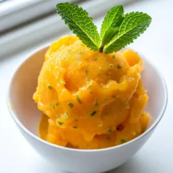 - 3 ripe mangoes, peeled and diced - 1/2 cup fresh lime juice (about 4-5 limes) - 1/4 cup sugar (adjust to taste) - 1 cup coconut water (or water) - A pinch of salt To make mango lime sorbet, you need fresh ingredients. Ripe mangoes give the best flavor. Choose mangoes that feel soft when you press them. The lime juice adds a zesty kick. Fresh limes are key for the best taste. For sweetness, use sugar. You can adjust it to your liking. If you prefer, try honey or agave syrup. Coconut water adds a nice tropical touch. You can also use plain water if you want. The pinch of salt balances the sweetness and enhances the flavors. Gather all these ingredients, and you’re ready to create a delightful sorbet. This refreshing treat is perfect for hot days or any time you crave something sweet and fruity. {{ingredient_image_1}} First, gather your ingredients. You will need 3 ripe mangoes, 1/2 cup of fresh lime juice, 1/4 cup of sugar, 1 cup of coconut water, and a pinch of salt. Take your diced mangoes and place them in a blender. Add the lime juice, sugar, coconut water, and salt. Blend the mixture until it is smooth and creamy. Taste it! If it needs more sweetness, add a bit more sugar. Blend again to mix it well. Now, pour the blended mixture into a shallow dish or an ice cream maker. If you choose a shallow dish, freeze it for about 30 minutes. After 30 minutes, take it out and use a fork to scrape and stir the mixture. This step breaks up any ice crystals. Return it to the freezer. Repeat this scraping process every 30 minutes for 2-3 hours. You want the sorbet to become firm and fluffy. If you're using an ice cream maker, follow the instructions until it is churned and smooth. Once your sorbet reaches the right texture, transfer it to an airtight container. Freeze it for an additional 1-2 hours. This step helps it firm up even more. Now, you are ready to serve your delicious mango lime sorbet! Enjoy the fresh and vibrant flavors. To make Mango Lime Sorbet smooth and creamy, use a scraping technique. After freezing for 30 minutes, take a fork and scrape the mixture. This breaks up any ice crystals that form. Stir well and return it to the freezer. Repeat this every 30 minutes for 2-3 hours. This method helps create that fluffy texture we all love. You may want to adjust the sugar to match your taste. Start with 1/4 cup, then taste the mixture after blending. If you want it sweeter, add more sugar in small amounts. This way, you get a sorbet that pleases your palate. How you serve your sorbet can make it even more special. Try serving it in chilled bowls to keep it fresh. For a fun twist, use hollowed lime halves. They add color and make your dessert look fancy! Don't forget to garnish! Lime zest gives a bright look, and fresh mint leaves add a pop of green. These small touches make your sorbet look as good as it tastes. Pro Tips Choose Ripe Mangoes: The ripeness of mangoes is key to achieving the best flavor. Look for mangoes that are slightly soft to the touch and have a fragrant aroma. Adjust Lime Juice: Depending on your taste preference, you can adjust the amount of lime juice for more tartness or sweetness. Start with less and add more to taste. Crystal-Free Texture: To avoid ice crystals, make sure to stir the sorbet every 30 minutes while it’s freezing. This will ensure a smooth and fluffy consistency. Creative Serving Ideas: For a fun presentation, serve the sorbet in halved lime shells or add fresh fruit toppings. It makes for a beautiful and refreshing dessert! {{image_2}} You can easily change the taste of mango lime sorbet. Adding other fruits makes it fun. Try using pineapple or peach for a tropical twist. This brings new flavors and sweetness. You can also use different juices. Grapefruit or orange juice adds a nice zing. Mixing these juices gives the sorbet a fresh and bright taste. Experimenting helps you find your favorite blend. You can adapt this recipe to fit your diet. To make it vegan, use coconut water or water. You can skip the sugar for a low-sugar option. Use a natural sweetener like stevia instead. This keeps the sorbet sweet but healthier. Adjusting the recipe makes it fit your needs while still tasting great. Enjoy your sorbet guilt-free! To keep your mango lime sorbet fresh, store it in an airtight container. This helps prevent ice crystals from forming. Place a piece of plastic wrap directly on the surface of the sorbet before sealing the container. This extra layer helps keep air out. When you want to serve it, let the sorbet sit at room temperature for a few minutes. This will make it easier to scoop. You can store the sorbet in the freezer for up to two weeks. After that, it may start to lose its texture and flavor. To ensure the best taste and texture, try to eat it within the first week. If the sorbet develops any ice crystals, just scrape them away with a fork before serving. This will help bring back its smoothness. Answer: Alternatives include regular water or fruit juice. If you want a lighter taste, regular water works well. For more flavor, use fruit juice like pineapple or orange juice. Both options will still give a nice texture to the sorbet. Coconut water adds a unique taste, but these substitutes do just fine. Answer: Look for a firm and fluffy texture. The sorbet should not feel icy or hard. It needs to be smooth and light when you scoop it. To test it, take a spoon and dig in. If it feels airy and holds its shape, it’s ready to serve! Answer: Yes, frozen mango may be used; adjust the blending process. If using frozen mangoes, let them sit out for a few minutes to soften. This will help your blender blend them smoothly. You might need to add a bit more liquid if the mix is too thick. This blog explained how to make a tasty mango sorbet. You learned the best ingredients, like fresh mangoes and lime juice. I shared easy steps on blending and freezing the mixture. Plus, I offered tips for the perfect texture and fun ways to serve it. By trying different fruits and juices, you can make your own unique sorbet. Enjoy experimenting in your kitchen!