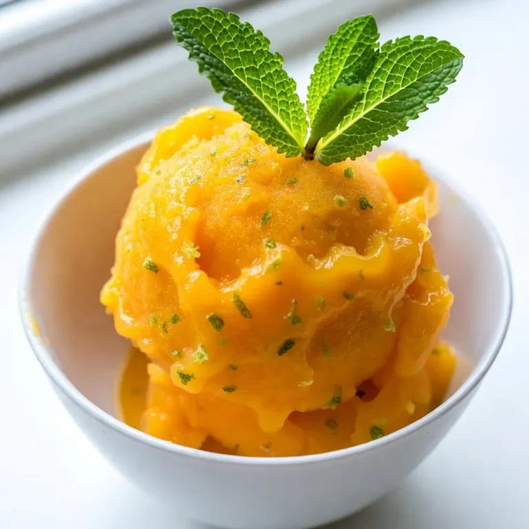 - 3 ripe mangoes, peeled and diced - 1/2 cup fresh lime juice (about 4-5 limes) - 1/4 cup sugar (adjust to taste) - 1 cup coconut water (or water) - A pinch of salt To make mango lime sorbet, you need fresh ingredients. Ripe mangoes give the best flavor. Choose mangoes that feel soft when you press them. The lime juice adds a zesty kick. Fresh limes are key for the best taste. For sweetness, use sugar. You can adjust it to your liking. If you prefer, try honey or agave syrup. Coconut water adds a nice tropical touch. You can also use plain water if you want. The pinch of salt balances the sweetness and enhances the flavors. Gather all these ingredients, and you’re ready to create a delightful sorbet. This refreshing treat is perfect for hot days or any time you crave something sweet and fruity. {{ingredient_image_1}} First, gather your ingredients. You will need 3 ripe mangoes, 1/2 cup of fresh lime juice, 1/4 cup of sugar, 1 cup of coconut water, and a pinch of salt. Take your diced mangoes and place them in a blender. Add the lime juice, sugar, coconut water, and salt. Blend the mixture until it is smooth and creamy. Taste it! If it needs more sweetness, add a bit more sugar. Blend again to mix it well. Now, pour the blended mixture into a shallow dish or an ice cream maker. If you choose a shallow dish, freeze it for about 30 minutes. After 30 minutes, take it out and use a fork to scrape and stir the mixture. This step breaks up any ice crystals. Return it to the freezer. Repeat this scraping process every 30 minutes for 2-3 hours. You want the sorbet to become firm and fluffy. If you're using an ice cream maker, follow the instructions until it is churned and smooth. Once your sorbet reaches the right texture, transfer it to an airtight container. Freeze it for an additional 1-2 hours. This step helps it firm up even more. Now, you are ready to serve your delicious mango lime sorbet! Enjoy the fresh and vibrant flavors. To make Mango Lime Sorbet smooth and creamy, use a scraping technique. After freezing for 30 minutes, take a fork and scrape the mixture. This breaks up any ice crystals that form. Stir well and return it to the freezer. Repeat this every 30 minutes for 2-3 hours. This method helps create that fluffy texture we all love. You may want to adjust the sugar to match your taste. Start with 1/4 cup, then taste the mixture after blending. If you want it sweeter, add more sugar in small amounts. This way, you get a sorbet that pleases your palate. How you serve your sorbet can make it even more special. Try serving it in chilled bowls to keep it fresh. For a fun twist, use hollowed lime halves. They add color and make your dessert look fancy! Don't forget to garnish! Lime zest gives a bright look, and fresh mint leaves add a pop of green. These small touches make your sorbet look as good as it tastes. Pro Tips Choose Ripe Mangoes: The ripeness of mangoes is key to achieving the best flavor. Look for mangoes that are slightly soft to the touch and have a fragrant aroma. Adjust Lime Juice: Depending on your taste preference, you can adjust the amount of lime juice for more tartness or sweetness. Start with less and add more to taste. Crystal-Free Texture: To avoid ice crystals, make sure to stir the sorbet every 30 minutes while it’s freezing. This will ensure a smooth and fluffy consistency. Creative Serving Ideas: For a fun presentation, serve the sorbet in halved lime shells or add fresh fruit toppings. It makes for a beautiful and refreshing dessert! {{image_2}} You can easily change the taste of mango lime sorbet. Adding other fruits makes it fun. Try using pineapple or peach for a tropical twist. This brings new flavors and sweetness. You can also use different juices. Grapefruit or orange juice adds a nice zing. Mixing these juices gives the sorbet a fresh and bright taste. Experimenting helps you find your favorite blend. You can adapt this recipe to fit your diet. To make it vegan, use coconut water or water. You can skip the sugar for a low-sugar option. Use a natural sweetener like stevia instead. This keeps the sorbet sweet but healthier. Adjusting the recipe makes it fit your needs while still tasting great. Enjoy your sorbet guilt-free! To keep your mango lime sorbet fresh, store it in an airtight container. This helps prevent ice crystals from forming. Place a piece of plastic wrap directly on the surface of the sorbet before sealing the container. This extra layer helps keep air out. When you want to serve it, let the sorbet sit at room temperature for a few minutes. This will make it easier to scoop. You can store the sorbet in the freezer for up to two weeks. After that, it may start to lose its texture and flavor. To ensure the best taste and texture, try to eat it within the first week. If the sorbet develops any ice crystals, just scrape them away with a fork before serving. This will help bring back its smoothness. Answer: Alternatives include regular water or fruit juice. If you want a lighter taste, regular water works well. For more flavor, use fruit juice like pineapple or orange juice. Both options will still give a nice texture to the sorbet. Coconut water adds a unique taste, but these substitutes do just fine. Answer: Look for a firm and fluffy texture. The sorbet should not feel icy or hard. It needs to be smooth and light when you scoop it. To test it, take a spoon and dig in. If it feels airy and holds its shape, it’s ready to serve! Answer: Yes, frozen mango may be used; adjust the blending process. If using frozen mangoes, let them sit out for a few minutes to soften. This will help your blender blend them smoothly. You might need to add a bit more liquid if the mix is too thick. This blog explained how to make a tasty mango sorbet. You learned the best ingredients, like fresh mangoes and lime juice. I shared easy steps on blending and freezing the mixture. Plus, I offered tips for the perfect texture and fun ways to serve it. By trying different fruits and juices, you can make your own unique sorbet. Enjoy experimenting in your kitchen!