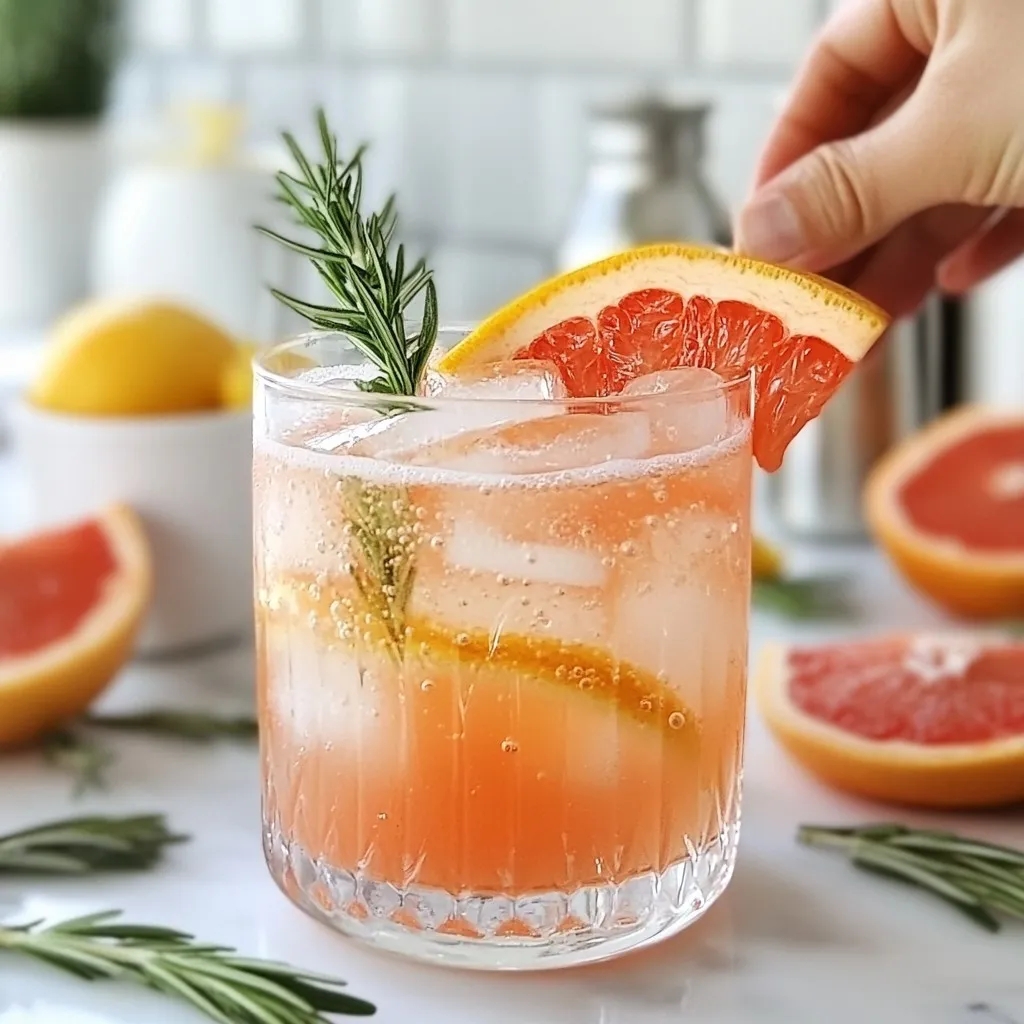 - 1 large grapefruit, juiced - 2 tablespoons honey or agave syrup - 1 sprig fresh rosemary, plus extra for garnish - 2 cups sparkling water - Ice cubes - Grapefruit slices for garnish For this recipe, you need one large grapefruit. This gives enough juice for four servings. I recommend using two tablespoons of honey or agave syrup. This adds the right amount of sweetness without overpowering the grapefruit. The fresh rosemary adds a lovely herbal note. Use one sprig for the recipe and save some for garnish. If you don’t have honey, you can use agave syrup. Both work well. For sparkling water, any club soda or tonic water can be a good stand-in. If you want a more herbal taste, try thyme instead of rosemary. You can also mix in other citrus juices, like lemon or lime, for extra flavor. {{ingredient_image_1}} To start, take one large grapefruit and juice it. You need about one cup of juice. In a small saucepan, mix the grapefruit juice with two tablespoons of honey or agave syrup. Heat this mixture over medium heat. Stir it gently until the honey dissolves fully. This creates a sweet grapefruit syrup. Once done, remove the pan from the heat and let the syrup cool. Next, grab one sprig of fresh rosemary. This helps release the oils for better flavor. To bruise the rosemary, use the back of a knife or a rolling pin. Just tap it lightly. You want to see some small breaks in the leaves. This step brings out the best taste in your spritzer. Now, it’s time to mix everything. In a large pitcher, combine the cooled grapefruit syrup and the bruised rosemary. Pour in two cups of sparkling water. Stir gently, so you don’t lose the bubbles. This light fizz makes the drink refreshing. Fill your glasses with ice cubes. Finally, pour the spritzer over the ice. For a lovely touch, garnish each glass with a slice of grapefruit and a sprig of rosemary. Your drink is now ready to enjoy! To boost the flavor, try using fresh ingredients. Fresh grapefruit juice tastes much better than bottled juice. The zest from the grapefruit adds a nice touch. Just be careful not to zest too deep; the white part is bitter. You can also add a pinch of salt. This small amount lifts the flavors. If you want a sweeter drink, adjust the honey or agave syrup. You can even mix in other herbs like mint. Experiment and find what you love. For the best fizz, choose chilled sparkling water. Cold water keeps the bubbles longer. Add the sparkling water last to keep the fizz intact. Stir gently to mix, but avoid excessive stirring. If you want more bubbles, pour the water high into the pitcher. This adds air and creates more fizz. You can also try flavored sparkling water for a twist. It keeps the drink lively and fun. A beautiful drink starts with great garnishes. Use fresh grapefruit slices for color and flavor. Cut them thin so they float nicely. Add a sprig of rosemary in each glass for a pop of green. This not only looks good but also adds more aroma. For fun, you can freeze some grapefruit slices in ice cubes. This keeps the drink cold without watering it down. Always serve in clear glasses to show off the vibrant color. Pro Tips Use Fresh Grapefruit: Freshly squeezed grapefruit juice provides the best flavor and vibrant color, making your spritzer more refreshing. Experiment with Sweeteners: Try different sweeteners like maple syrup or agave for a unique twist on sweetness that complements the tartness of the grapefruit. Chill the Ingredients: For an extra refreshing drink, chill the grapefruit juice and sparkling water beforehand, so you can skip the ice and maintain the flavor. Garnish Creatively: Enhance the presentation by using a combination of grapefruit slices and rosemary sprigs. You can also add edible flowers for a colorful touch. {{image_2}} You can boost the flavor by adding other citrus. Try lemon or lime juice. These fruits give a bright zing. Mix in one part lemon juice or lime juice for balance. You can also add orange juice for sweetness. Use fresh juices for the best taste. This mix makes your drink more complex and fun. Want to turn your spritzer into a cocktail? Add your favorite spirit! Vodka or gin works well. Start with one ounce per glass. Pour the spirit first, then add the grapefruit mix. Stir gently to blend. This gives you a refreshing drink with a kick. Perfect for summer parties or special occasions! If you want a healthier drink, try sugar alternatives. Use stevia or monk fruit sweetener. These options keep the sweetness without extra calories. You can also skip sweeteners if you like it tart. The natural sugar in grapefruit might be enough. Adjust to your taste. Enjoy a guilt-free refreshment! Store leftover grapefruit syrup in a clean, airtight jar. Keep it in the fridge. It will stay fresh and tasty for up to a week. If you want to keep it longer, you can freeze it. Pour the syrup into ice cube trays for easy use later. This way, you can add a splash of flavor to drinks or desserts anytime. You can make the grapefruit syrup ahead of time. This saves you time on busy days. Just follow the recipe as usual. Once the syrup cools, store it in the fridge. You can also prepare the rosemary by bruising it. Keep it in a small bag in the fridge. This way, you will have everything ready when you want to make your spritzer. The grapefruit syrup lasts about one week in the fridge. If you freeze it, use it within three months for the best flavor. Always check for mold or off smells before using. If you see or smell anything strange, toss it out. Safety is key when it comes to food storage. Enjoy your spritzer with peace of mind! A grapefruit rosemary spritzer is a refreshing drink. It combines fresh grapefruit juice and sparkling water. You also add honey and rosemary for flavor. This drink is bright and fruity. The rosemary adds a nice herbal touch. It's perfect for summer gatherings or a quiet afternoon. Yes, you can use bottled grapefruit juice. However, fresh juice tastes better and is healthier. Bottled juice may have added sugars. Check the label for pure juice options. If you use bottled juice, skip the syrup step. Just mix honey with the juice and sparkling water. This recipe is already non-alcoholic! The grapefruit rosemary spritzer is great for everyone. If you want a twist, add flavored sparkling water. You can also mix in fresh herbs or other fruit juices. This drink stays tasty and fun for all ages. This blog post covered everything you need for a great Grapefruit Rosemary Spritzer. We looked at ingredients, step-by-step instructions, and helpful tips. You learned about fun variations, like adding other fruits or making it an alcoholic drink. We also shared how to store leftovers and answered common questions. Enjoy making this spritzer for yourself and friends. It's a refreshing drink that you can customize to fit your taste. Remember, the best part is sharing it with others. So, go ahead and impress everyone with your amazing spritzer skills!