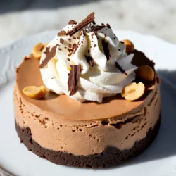 - 1 ½ cups chocolate cookie crumbs - ½ cup unsalted butter, melted - ¼ cup granulated sugar The crust gives this cheesecake a crunchy base. You use chocolate cookie crumbs for a rich taste. I melt the butter to help bind the crumbs and sugar. Mix them well until it looks like wet sand. - 16 oz cream cheese, softened - 1 cup creamy peanut butter - 1 cup powdered sugar - 1 teaspoon vanilla extract - 3 large eggs - ½ cup sour cream - ½ cup semi-sweet chocolate chips, melted The filling is the star of the show. Cream cheese and peanut butter create a smooth, creamy mix. I add powdered sugar for sweetness. The eggs help it set. Sour cream adds a nice tang, while chocolate chips add depth. - ½ cup whipped cream - ¼ cup chocolate shavings or chocolate drizzle - ¼ cup chopped roasted peanuts The topping makes this cheesecake pop. Whipped cream adds lightness. Chocolate shavings or drizzle enhance the chocolate flavor. Lastly, chopped peanuts give a great crunch. Each bite is a delight! {{ingredient_image_1}} First, you need to preheat your oven to 350°F (175°C). Grab a medium bowl and combine: - 1 ½ cups chocolate cookie crumbs - ½ cup unsalted butter, melted - ¼ cup granulated sugar Mix these until it looks like wet sand. Next, take a 9-inch springform pan and press the crumb mix into the bottom. Make sure it is even. Bake this crust for 10 minutes. After baking, let it cool completely. In a large mixing bowl, beat together: - 16 oz cream cheese, softened - 1 cup creamy peanut butter Use an electric mixer for a smooth blend. Slowly add in: - 1 cup powdered sugar - 1 teaspoon vanilla extract Mix until it combines well. Now, add the eggs one by one, mixing at low speed. Don't overmix, or the cheesecake will puff up too much. Lastly, fold in: - ½ cup sour cream - ½ cup semi-sweet chocolate chips, melted Gently mix until everything is smooth. Pour the filling into your cooled crust. Spread it evenly. Bake in the oven for 50-60 minutes. The center should be set but a little jiggly. After baking, turn off the oven and let the cheesecake sit inside for an hour to cool down. After an hour, take the cheesecake out and let it cool to room temperature. Cover it with plastic wrap and place it in the fridge for at least 4 hours, or overnight for the best results. To get the best texture in your cheesecake, start with room temperature cream cheese. This helps mix well with peanut butter. Beat the cream cheese and peanut butter until smooth. Scrape the bowl often to avoid lumps. Add the eggs slowly. Mix just until combined. Overmixing can make your cheesecake too airy. Folding in sour cream and melted chocolate should be gentle. This keeps the mix dense and creamy. One big mistake is rushing the cooling process. After baking, let the cheesecake cool in the oven for an hour. This helps prevent cracks. It also keeps the cheesecake moist. When you chill it, cover it well with plastic wrap. This keeps it fresh and avoids fridge odors. If you bake it too long, the center may not be creamy. Check for a slight jiggle in the center before cooling. For a stunning presentation, slice the cheesecake neatly. Use a warm knife for clean cuts. Serve each slice on a dessert plate. Top with whipped cream and sprinkle extra peanuts for crunch. Add chocolate shavings or a drizzle of melted chocolate for flair. You can also serve with fresh berries for a pop of color. Keep it fun and creative; your guests will love it! Pro Tips Use Room Temperature Ingredients: Ensure your cream cheese and eggs are at room temperature for a smoother filling. This helps to avoid lumps and creates a creamier texture. Don't Overmix: When adding the eggs, mix just until combined. Overmixing can incorporate air that leads to cracks in the cheesecake as it bakes. Gradual Cooling: Allowing the cheesecake to cool in the oven after baking helps to prevent sudden temperature changes, which can cause cracks. Garnish with Care: When topping your cheesecake, use a light hand to avoid disturbing the surface. This keeps the presentation neat and appealing. {{image_2}} You can change the taste of your cheesecake easily. Try using dark chocolate instead of semi-sweet. This gives a rich flavor that many love. You can also mix in some coffee for a mocha twist. Adding a pinch of sea salt enhances the chocolate and peanut butter flavors too. If you want a fruity touch, try adding mashed bananas or pureed strawberries to the filling. Each choice adds a fun spin to the classic taste. Toppings can make your cheesecake even more special. Instead of whipped cream, try using Greek yogurt for a tangy kick. Fresh berries like raspberries or strawberries look great and taste fresh. You can also use crushed cookies or candy pieces as a fun crunch. If you want a nutty flavor, sprinkle some chopped almonds or hazelnuts on top. You can even drizzle caramel sauce for a sweet touch. If you need a gluten-free cheesecake, use gluten-free cookies for the crust. Many brands offer great options that work well. For a vegan version, swap cream cheese with a dairy-free cream cheese. Use maple syrup instead of sugar, and replace eggs with flaxseed meal mixed with water. This keeps the texture smooth and creamy. You can enjoy a delicious cheesecake that fits your dietary needs without losing flavor. To store leftover cheesecake, cover it well with plastic wrap or aluminum foil. This keeps it fresh and stops it from drying out. Place the cheesecake in the fridge. It will stay good for about 5 days. Make sure to slice it before storing, so you can grab a piece easily. You can freeze this cheesecake if you have extra. First, let it cool completely. Then, wrap it in plastic wrap tightly. After that, place it in a freezer bag or container. Label it with the date. It can last for up to 3 months in the freezer. When you're ready to eat it, move it to the fridge overnight to thaw. Reheating cheesecake isn't always needed, as it tastes great cold. If you prefer it warm, use a microwave. Heat a slice on a low setting for about 10-15 seconds. Check often to avoid overheating. You can also warm a whole cheesecake in the oven at 250°F (120°C) for about 15 minutes. This way, it stays soft and creamy. Yes, you can use other nut butters. Almond butter or cashew butter work well. Each nut butter adds a unique taste. Just ensure it's creamy, so it blends well into the filling. The cheesecake is done when the edges are firm. The center should be slightly jiggly but not wet. If you poke it with a toothpick, it should come out mostly clean. You can make this cheesecake a day in advance. It tastes even better after chilling overnight. Just keep it covered in the fridge. This helps the flavors blend and develop. Serve the cheesecake with whipped cream on top. You can also add chocolate shavings and chopped peanuts for crunch. Fresh berries like raspberries or strawberries add a nice touch too. In this post, we explored the key ingredients for your cheesecake, from the crust to the topping. I shared step-by-step instructions to make each part, ensuring you have a smooth process. Tips helped you avoid common mistakes and achieve the best texture. Variations offered fun ways to change the flavor or meet diet needs. Remember, with proper storage, you can enjoy your cheesecake longer. Experiment, have fun, and savor every bite of your creation!